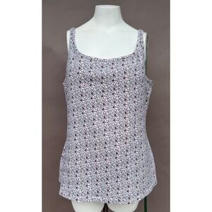 RuffHewn Tank Top 3X White Floral Cotton Stretch Scoop Neck Sleeveless Boho Cami
